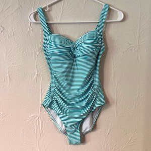 Nip Tuck Mint Green and White Stripe One Piece Swimsuit